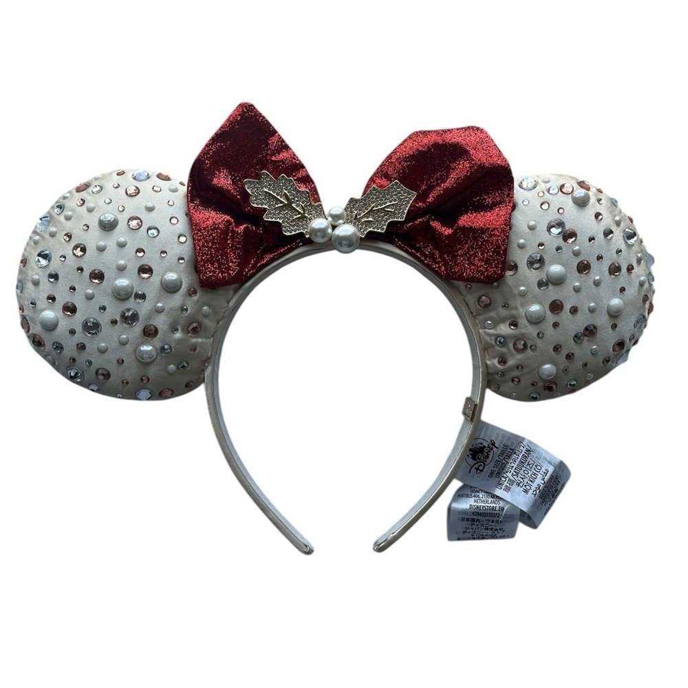 Disney Limited Edition Christmas Minnie Mouse Ears Headband Sparkle Gems Pearls